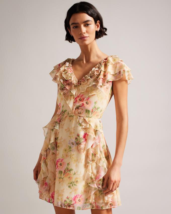 Peignoir Ted Baker Frilled Floral V Neck Mini Marron Femme | CZQ-64285627